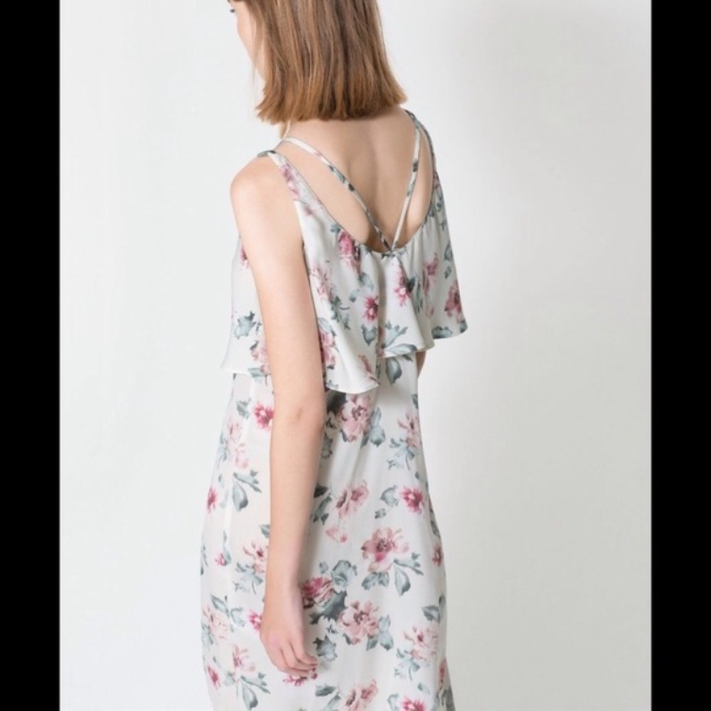 Zara Trafuluc Cream Pink Floral Maxi Dress 2-Piece - Picture 4 of 8